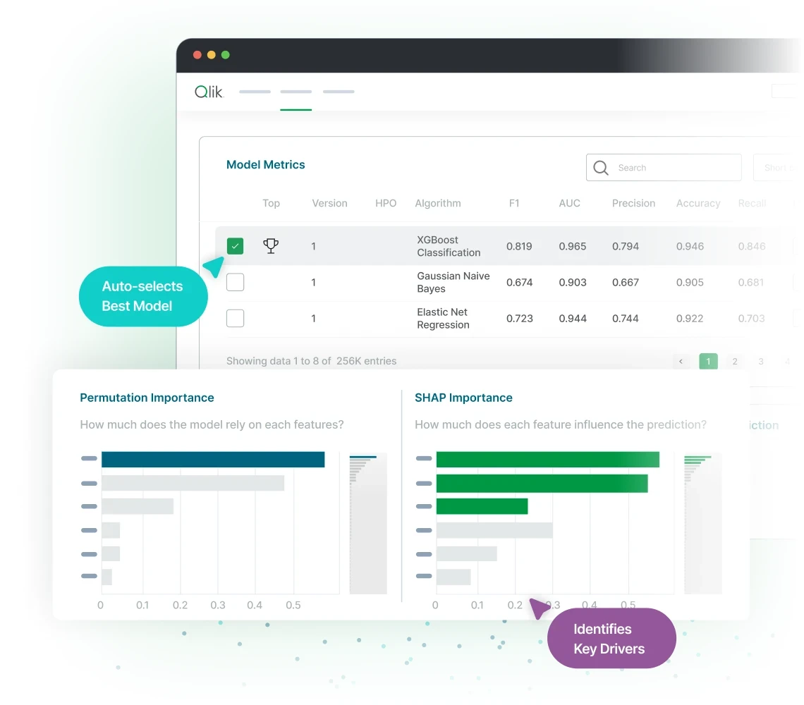 Qlik AutoML™ dashboard